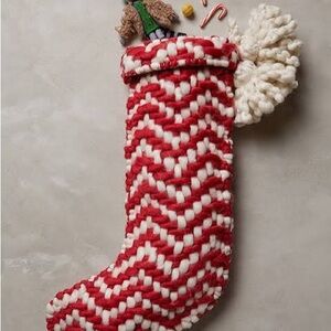 Anthropologie Festive Red and White Stocking